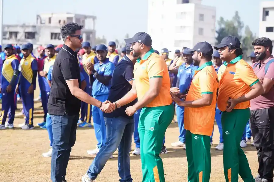 Corporate sports event handshake line
